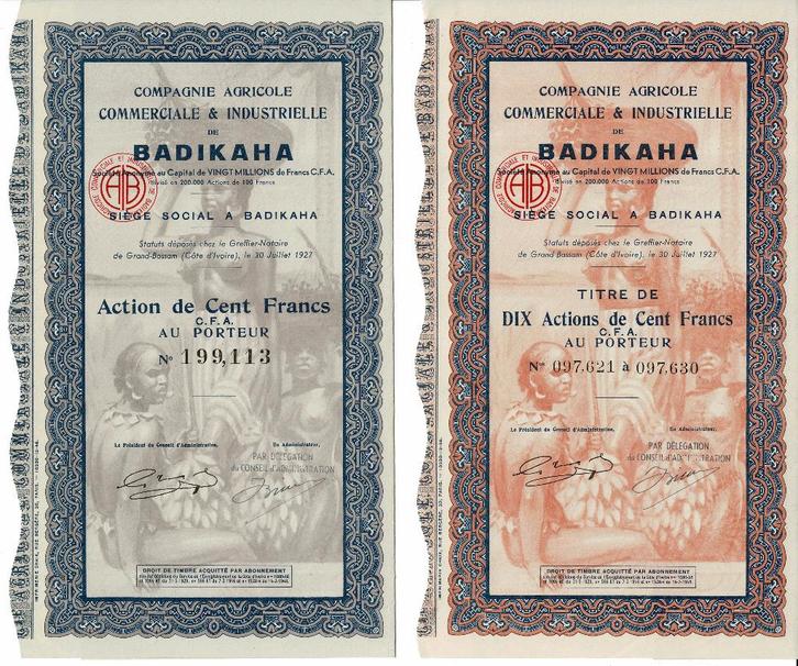 Lot 18 x - Agriculture, commerce et industrie de Badikaha, Timbres & Monnaies, Actions & Titres, Action, 1920 à 1950, Envoi