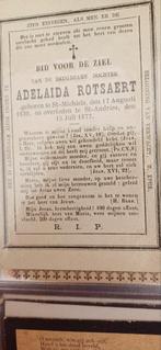 Heel oud bidprentje adelaida rotsaert overleden 1877, Verzamelen, Bidprentjes en Rouwkaarten, Ophalen of Verzenden