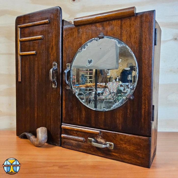 Antieke Art Deco houten wandkastje / medicijn kastje (lade), Antiek en Kunst, Antiek | Spiegels, Minder dan 50 cm, Minder dan 100 cm