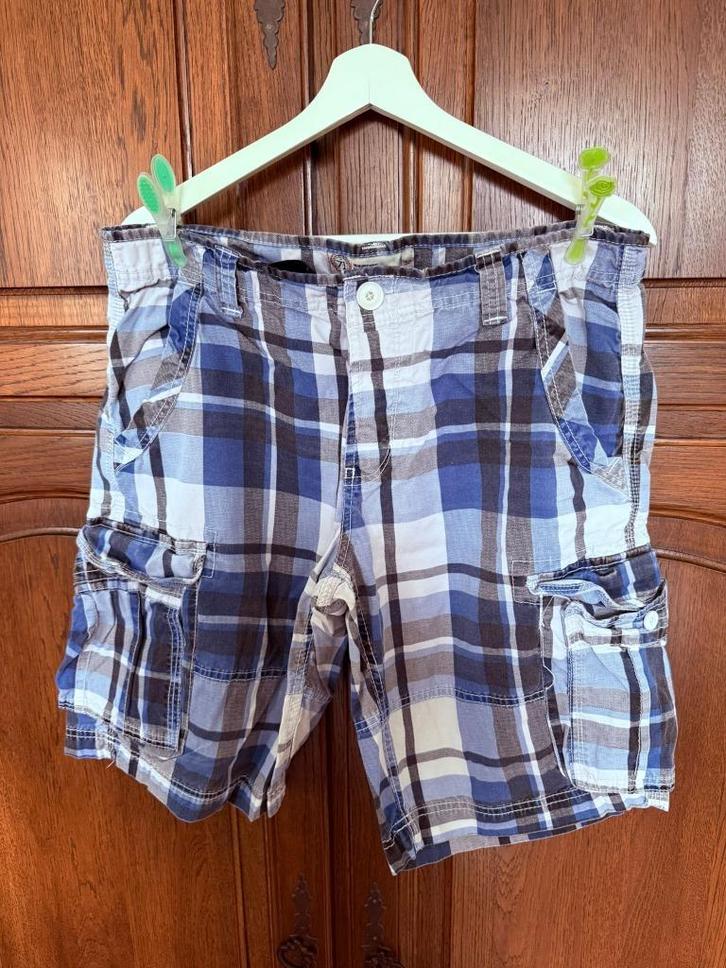 Blauw/grijze geruite short - Angelo Litrico - T50, Kleding | Heren, Broeken en Pantalons, Gedragen, Maat 48/50 (M), Blauw, Ophalen of Verzenden