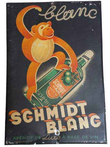 reclamebord Schmidt Blanc 1938 in blik, Verzamelen, Reclamebord, Gebruikt, Ophalen of Verzenden, Schmidt
