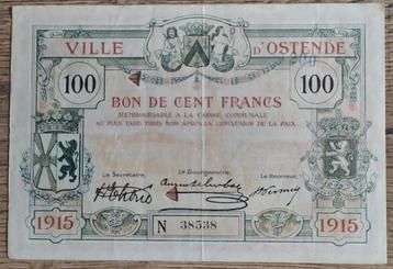 2x noodgeld 100 Frank Oostende 1915 + 1916 beschikbaar voor biedingen