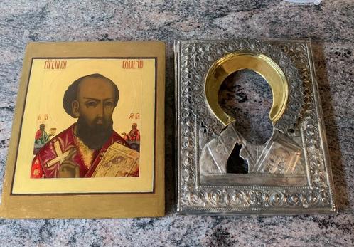 antiek Russisch-orthodox icoon. Sint-Nicolaas, Antiek en Kunst, Antiek | Religieuze voorwerpen, Ophalen of Verzenden