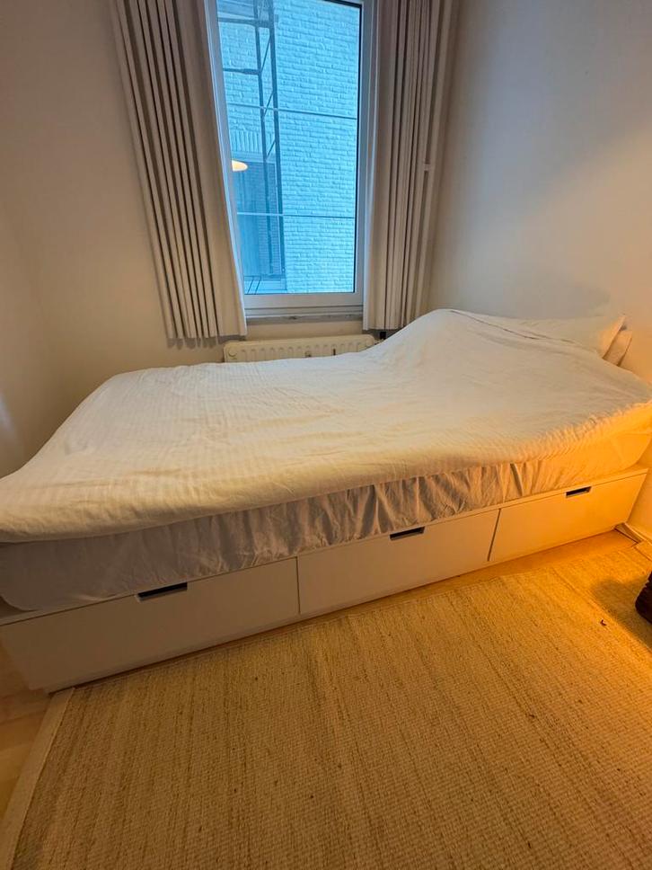 Bedframe Ikea Nordli wit met 6 opberglades (140x200), Huis en Inrichting, Slaapkamer | Bedden, Gebruikt, Twijfelaar, 140 cm, 200 cm