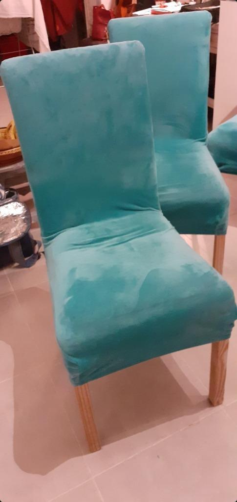 4 chaises + housses, Maison & Meubles, Chaises, Utilisé, Quatre, Bois, Tissus, Gris, Enlèvement