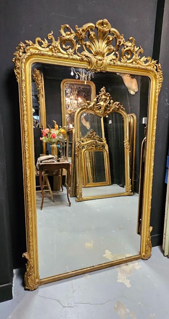 Prachtige antieke bladgouden kuifspiegel/schouwspiegel.., Antiek en Kunst, Antiek | Spiegels, Ophalen