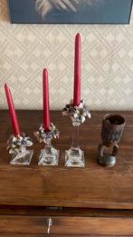 Kandelaars en antieke houten potje, Antiek en Kunst, Ophalen, Overige materialen