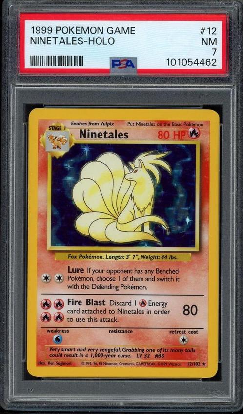 Ninetales Holo PSA 7 - 12/102 - Base Set 1999, Hobby en Vrije tijd, Verzamelkaartspellen | Pokémon, Zo goed als nieuw, Losse kaart