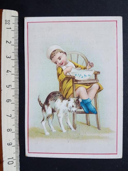 Chromo Kind met kat Poes Charleroi Au drapeau bleu Berlo, Verzamelen, Foto's en Prenten, Zo goed als nieuw, Prent, Kind, Voor 1940