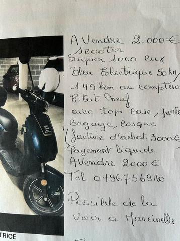 Scooter electrique bleu 50km / h+ 145 km au compteur  cux, Neuf, Autres modèles, Classe B (45 km/h), Enlèvement