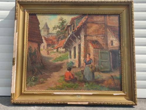 huile sur toile femme et l enfant signe, Antiquités & Art, Art | Peinture | Classique, Enlèvement ou Envoi