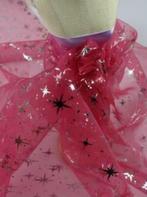 Promo! 541) 150x100cm Organza rood zilver gliter sterren, 120 cm of meer, Nieuw, Ophalen of Verzenden, Polyester