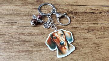 Sleutelhanger Teckel Dachshund groot met beschermengeltje beschikbaar voor biedingen