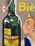EMAILLE BORD LA PERLE - BIER/PERLE.BOCK, Ophalen of Verzenden, Gebruikt, Reclamebord