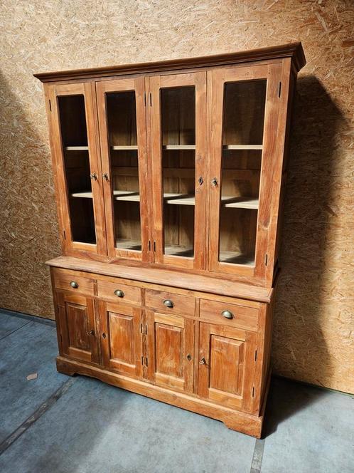 Massief teakhouten buffetkast/vitrinekast 157 cm, Huis en Inrichting, Kasten | Buffetkasten, Gebruikt, Ophalen