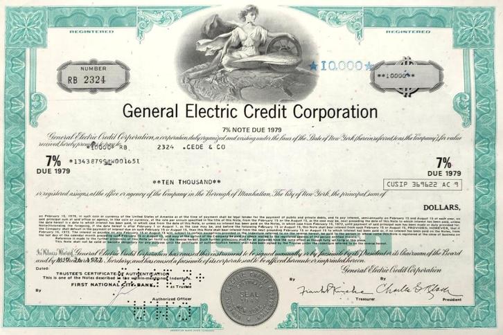 GENERAL ELECTRIC 1977, Postzegels en Munten, Aandelen en Waardepapieren, Obligatie of Lening, 1970 tot heden, Ophalen of Verzenden