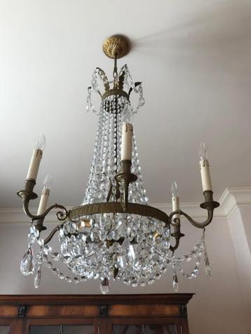 Lustre en cristal et bronze avec 6 branches, Enlèvement, Comme neuf, Verre