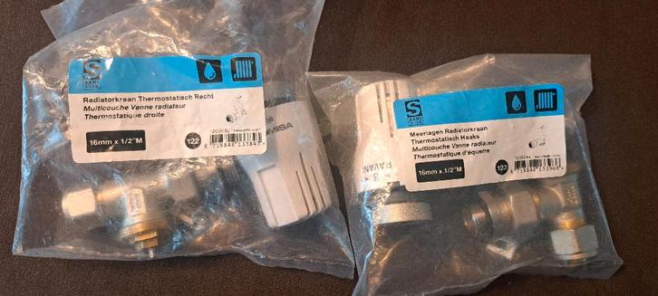 Vannes de radiateur thermostatique 16mm x 1/2". Neufs., Bricolage & Construction, Chauffage & Radiateurs, Neuf, Radiateur, Enlèvement