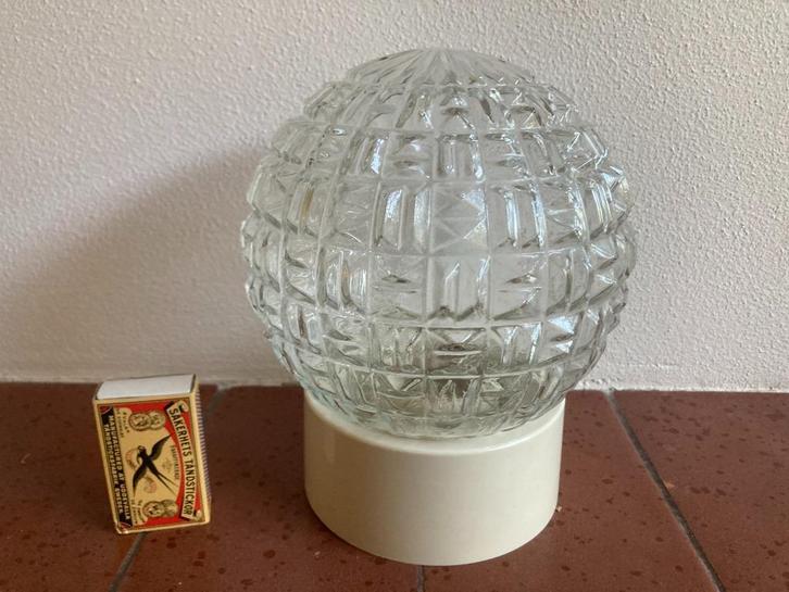 Transparant glazen lampbol bewerkt glas schroefkogel, Huis en Inrichting, Lampen | Plafondlampen, Zo goed als nieuw, Glas, Ophalen of Verzenden