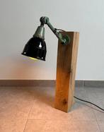 Midgard vintage machinelamp op massief eiken blok, Antiek en Kunst, Ophalen of Verzenden