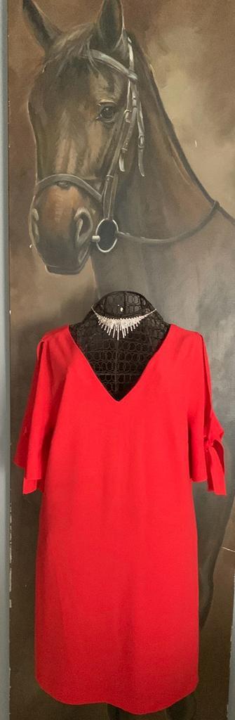 Verleidelijke vurige rode jurk van Promod Boutique, Kleding | Dames, Jurken, Zo goed als nieuw, Maat 38/40 (M), Rood, Knielengte