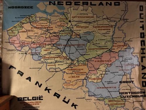 Oude Landkaart van België op Stokken – Emile Cremers (1935), Boeken, Atlassen en Landkaarten, Zo goed als nieuw, Landkaart, België