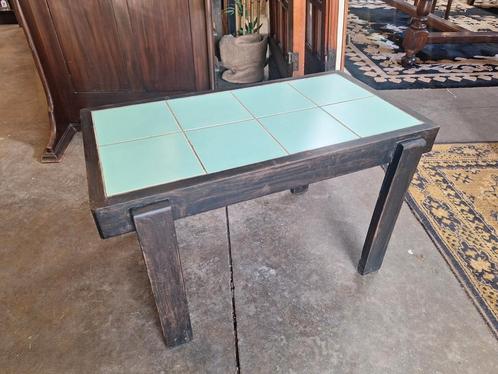 Vintage salontafel, Bijzettafel met appelblauwzeegroen blad, Verzamelen, Retro, Huis en Inrichting, Ophalen