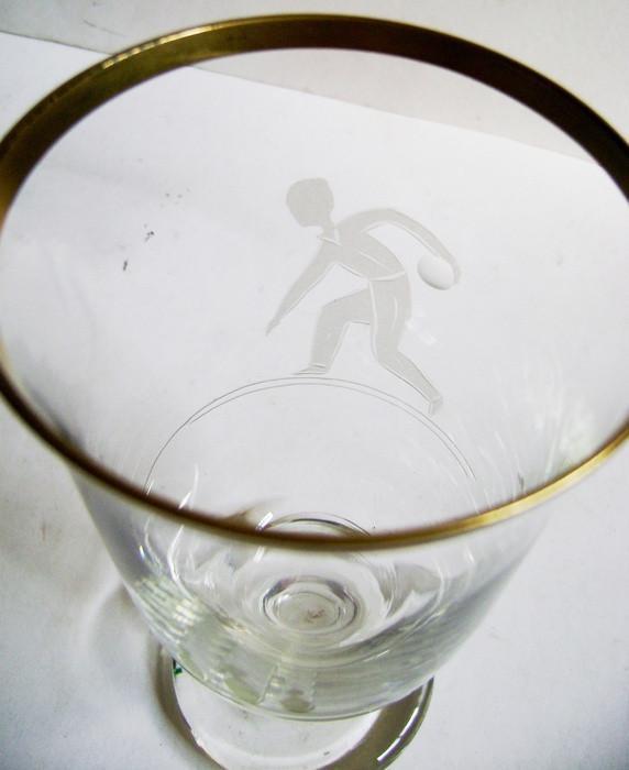 Gegraveerd bowler sport glas met gouden rand BOWLING, Antiek en Kunst, Antiek | Glaswerk en Kristal, Ophalen of Verzenden