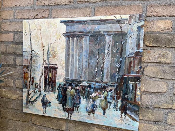 Fraai Schilderij Parijs Geschilderd door K. Burnett, Antiek en Kunst, Kunst | Schilderijen | Klassiek, Ophalen of Verzenden