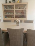Beige witte landelijk houten eetkamer, Ophalen of Verzenden, Gebruikt, Landelijk, 4 tot 6 stoelen