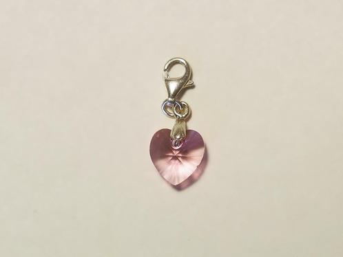 Sterling zilveren bedel roze Swarovski hartje, Handtassen en Accessoires, Bedels, Zo goed als nieuw, Overige merken, Zilver, 4 bedels of meer