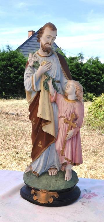 statue de saint joseph a l'enfant en biscuit  beschikbaar voor biedingen