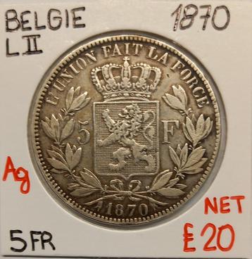 5 FR  1870     LEOPOLD II     BELGIE       € 20