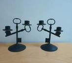 Paire de bougeoirs vintage en métal noir design clé ancienne, Antiek en Kunst, Antiek | Kandelaars, Ophalen of Verzenden