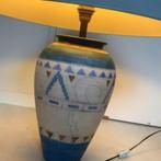 Grote keramische tafellamp met blauwe kap, Ophalen of Verzenden