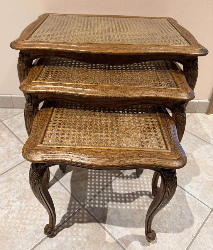 Tables d'appoint en chêne avec roseaux et verre, Maison & Meubles, Tables | Tables d'appoint, Comme neuf, Rectangulaire, Bois