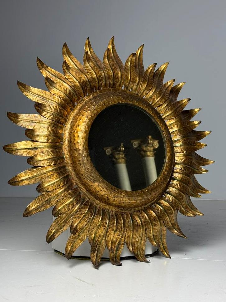 Spiegel Zon Goudkleurig vintage, Huis en Inrichting, Woonaccessoires | Spiegels, Ophalen