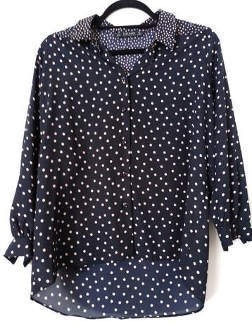 Zwarte blouse met beige/witte stippen Zara maat M beschikbaar voor biedingen