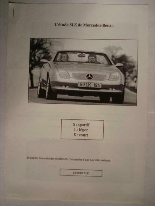 Informations sur Mercedes-Benz SLK Concept 1994, Livres, Autos | Brochures & Magazines, Utilisé, Mercedes, Envoi