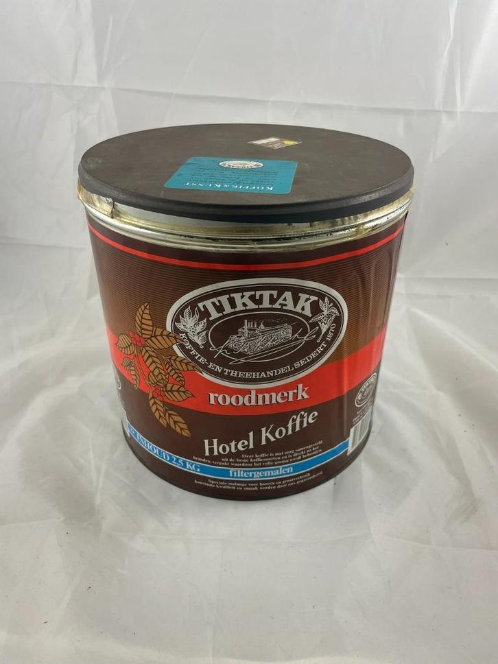 Vintage Tiktak Roodmerk Hotel Koffieblik – Zeldzaam Groot, Verzamelen, Blikken, Gebruikt, Koffie, Overige merken, Ophalen of Verzenden