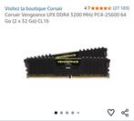 DDR4 64 Go 3200 MHz Corsair, Informatique & Logiciels, Mémoire RAM, Enlèvement ou Envoi, 3200Mhz, DDR4, Comme neuf
