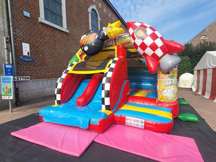 Springkasteel dubbele glijbaan, Hobby en Vrije tijd, Feestartikelen | Verhuur, Zo goed als nieuw, Ophalen