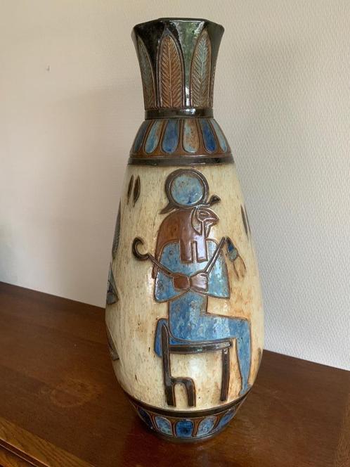 Vintage vaas Dubois Bouffioulx, Egyptische motieven art deco, Antiek en Kunst, Antiek | Keramiek en Aardewerk, Ophalen