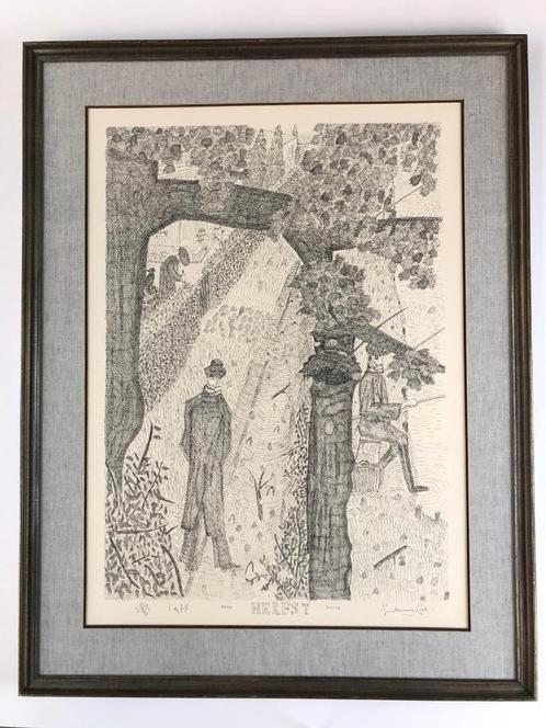 Pentekening Guillaume Liat, 1975, "Herfst", Antiek en Kunst, Kunst | Tekeningen en Fotografie, Ophalen of Verzenden