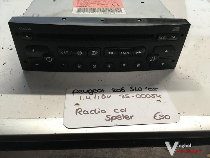 Peugeot 206 Sw 1.4 16v 2005 2500054   Radio Cd speler Clario, Auto diversen, Autoradio's, Ophalen of Verzenden