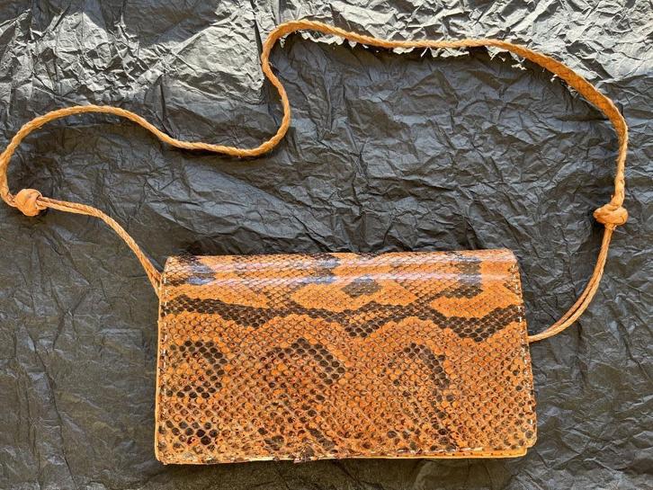 Sac à main en peau de serpent et cuir vintage, Handtassen en Accessoires, Tassen | Damestassen, Gebruikt, Handtas, Ophalen of Verzenden