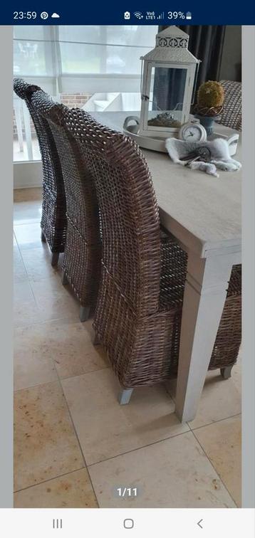 6 gevlochten houten eetkamer stoelen - rotan beschikbaar voor biedingen