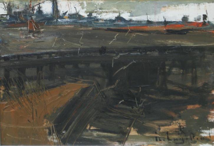 René Engelen (1897-1971): Havenzicht 3 (63 x 53 cm), Antiek en Kunst, Kunst | Schilderijen | Klassiek, Ophalen of Verzenden
