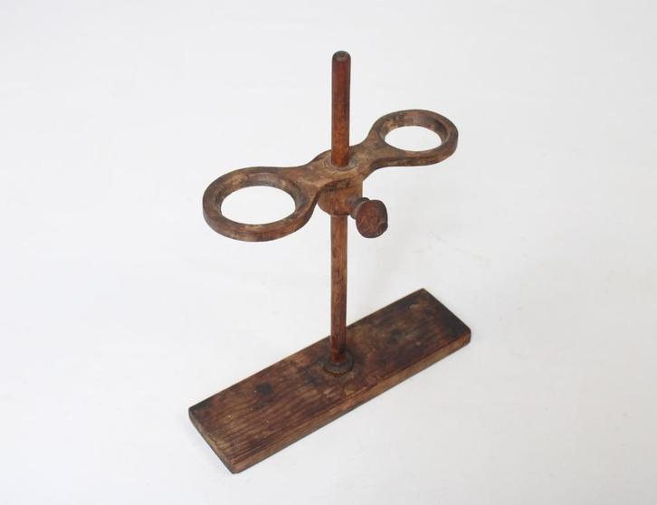 oude houten steun voor glazen kolven, scheikunde/chemie, Antiek en Kunst, Curiosa en Brocante, Ophalen of Verzenden