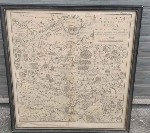 ancienne carte des camps de pottes de harlebeck 1692, Antiek en Kunst, Kunst | Litho's en Zeefdrukken, Ophalen of Verzenden